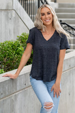 Thread & Supply  This isn't your basic v-neck tee. Made in a paper thin, soft fabric with a high low cut which it perfect for a little front tuck!  Color: Black Neckline: V-Neck Sleeve: Short Sleeve 100% TENCEL™ LYOCELL Style #: T370LPKTS-BK001 Contact us for any additional measurements or sizing. 