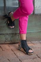 Fringe Sandal by Very G  These iconic boutique wedges from Very G are must-have! Wear all spring/summer to add a little sass to your wardrobe.  Style Name: Tramonte Color: Black Cushioned Footbed, Memory Foam  Durable Textured Outsole   Style #: VGWS0033-Black  Contact us for any additional measurements or sizing. 