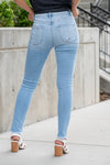 Flying Monkey Jeans Wash: Light Blue Name: Call You Out Cut: Skinny, 29" Inseam* Rise: High Rise, 10" Front Rise* 98%COTTON 2%SPANDEX Stitching: Classic Fly: Zipper Style #: F4642 Contact us for any additional measurements or sizing.    *Measured on the smallest size, measurements may vary by size. 