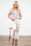 Comet White Distressed Mom Jeans