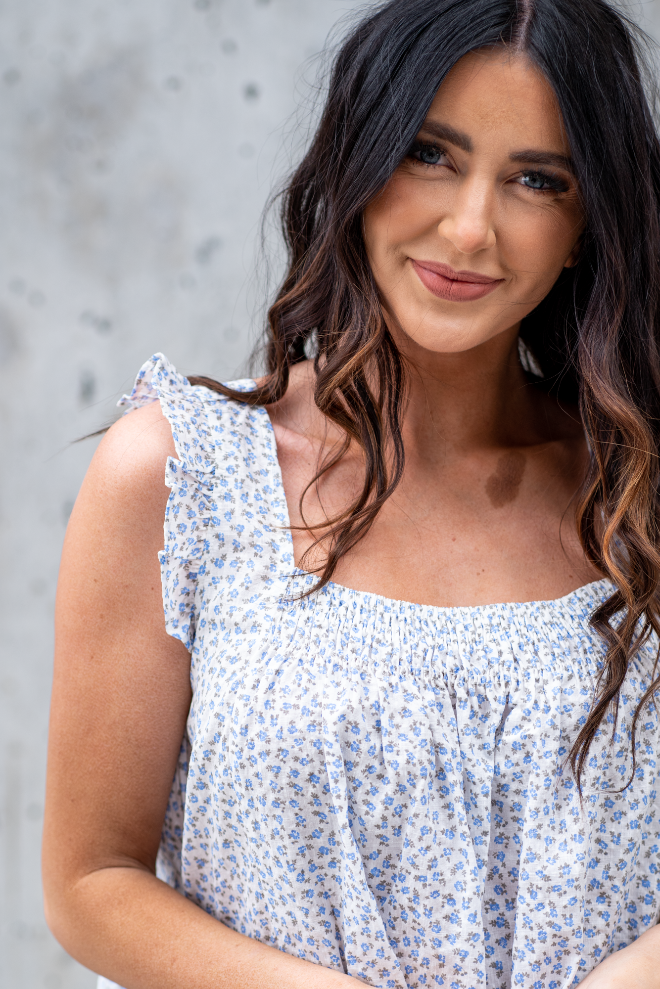 Ces Femme  Color: Blue Floral Square Neckline Ruffle Sleeved 100% Cotton Style #: TI10526PE Contact us for any additional measurements or sizing.