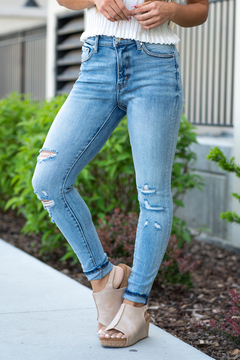 Sunset High Rise Cuffed Ankle Skinny