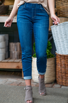 Cello Jeans  This fitted pair screams comfort and looks at the same time! It offers plenty of stretch and a figure-flattering silhouette. Pull On Skinny  Color: Dark Blue Wash  Cut: Skinny, 27" Inseam/29" Unrolled Rise: Mid Rise, 8.5" Front Rise 57%Cotton 26%Polyester 15%Rayon 2%Spandex Fly: Zipper Style #: AB76535D Contact us for any additional measurements or sizing.