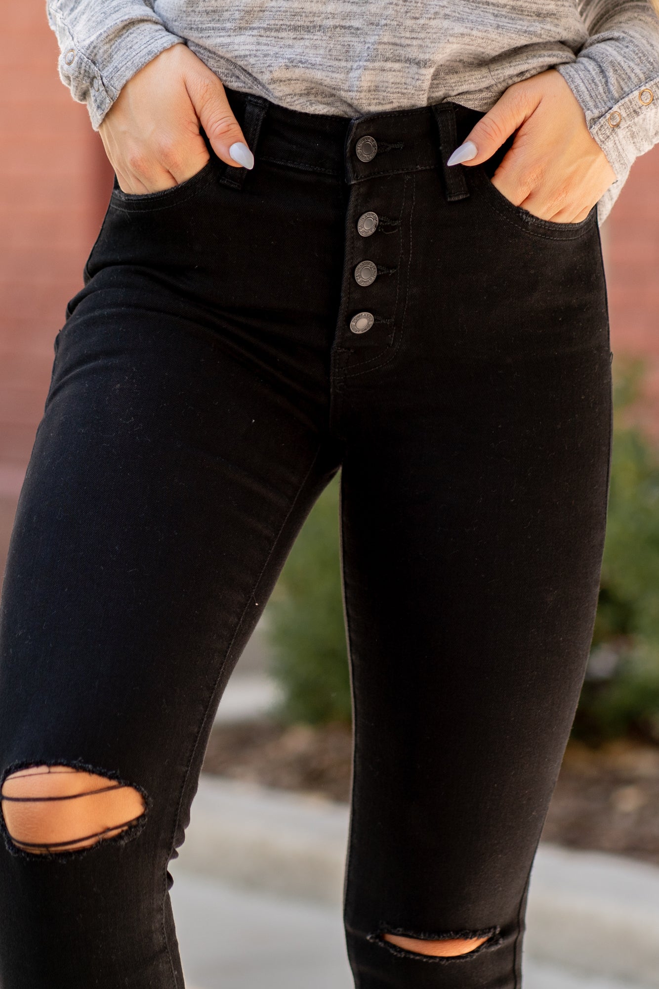 VERVET by Flying Monkey Jeans Skinny, 29" Inseam Mid Rise, 9" Front Rise 78% COTTON, 20.4% POLYESTER, 1.6% SPANDEX Machine Wash Separately In Cold Water Stitching: Classic Fly: Exposed Button Fly Distressed Ripped Legs Style #: V2000SMA Contact us for any additional measurements or sizing.