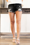VERVET by Flying Monkey Jeans    This comfortable high rise shorts have a distressed front and hem detail with a black bandana peek a boo pocket. Pair with a graphic tee and sandals for an edgy style. Collection: Spring 2021 Shorts, 3" Inseam  High Rise, 10" Front Rise 90.5% COTTON 7.5% POLYESTER 2% SPANDEX Classic Stitching Fly: Zip Fly  Style #: V2238 Contact us for any additional measurements or sizing.