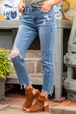 Judy Blue  These mid-waisted slim fit will be your comfiest Judy Blues yet! With relaxed legs and a mid-waist, you will want to wear these every day!   Color: Medium Blue Cut: Slim Fit, 27.5" Inseam Cuffed Rise: Mid Rise. 9.5" Front Rise Material: 93% COTTON,6% POLYESTER,1% SPANDEX Machine Wash Separately In Cold Water Stitching: Classic Fly: Zipper Style #: JB88313-PL , 88313-PL Contact us for any additional measurements or sizing.    *Measured on the smallest size, measurements may vary by size. 