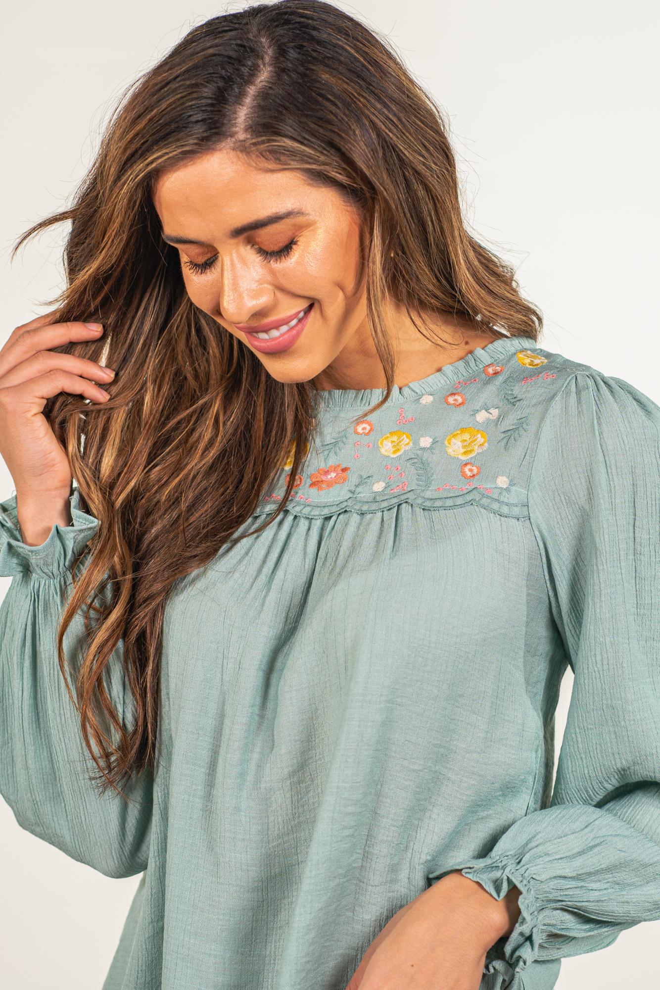 Blu Pepper | Floral Embroidered Blouse Blouse CR1476 – American Blues