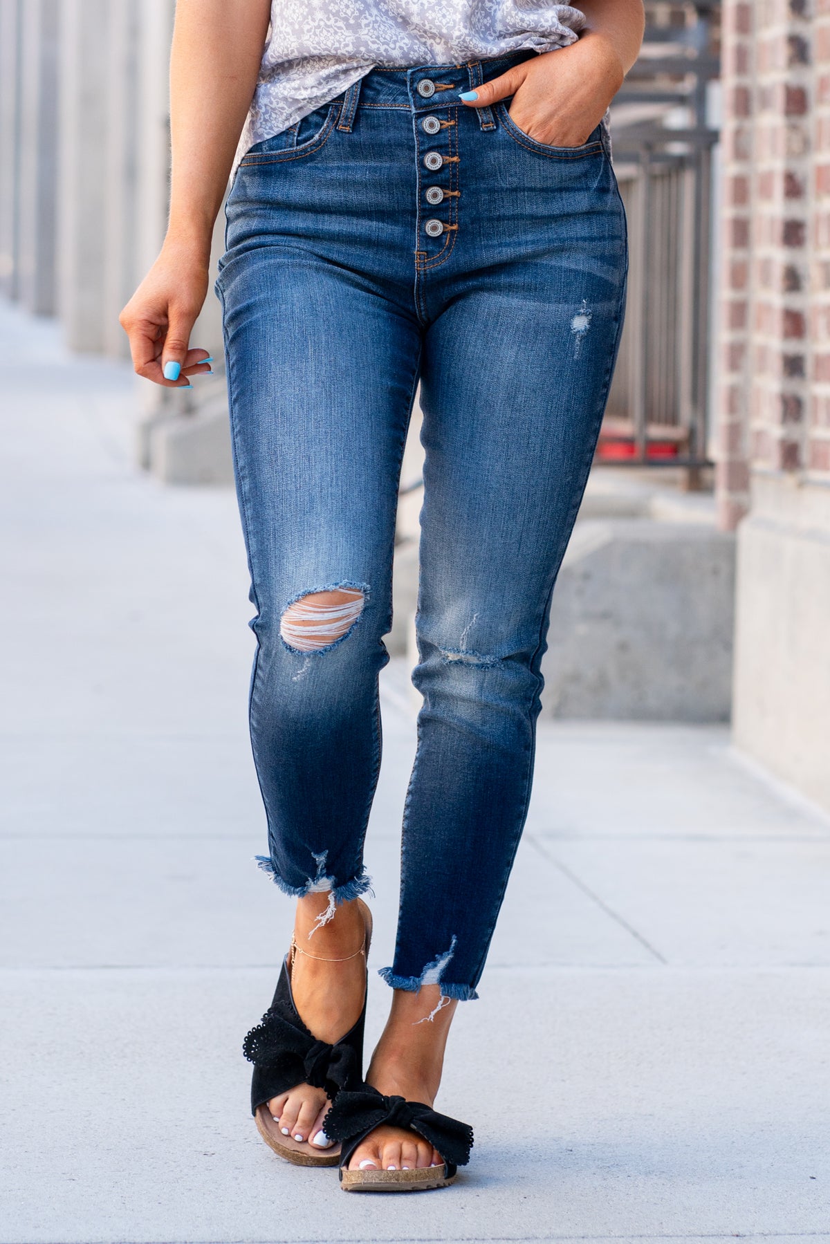 Eliza Mid Rise Dip Front Dad Jeans