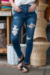 Kan Can Jeans Color: Dark Blue Wash  Cut: Skinny, 29" Inseam* Rise: High Rise, 11" Front Rise* 93% COTTON, 6% POLYESTER, 1% SPANDEX Fly: Zip Fly Style #: KC2509D Contact us for any additional measurements or sizing.   *Measured on the smallest size, measurements may vary by size.