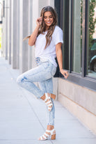 KanCan Jeans   KanCan Comfort Stretch  Color: Light Blue Wash Cut: Ankle Skinny, 27" Inseam* Rise: High-Rise, 10" Front Rise* 94% COTTON , 5% POLYESTER , 1% SPANDEX Stitching: Classic Fly: Zipper  Style #: KC9285L Contact us for any additional measurements or sizing.  *Measured on the smallest size, measurements may vary by size.  