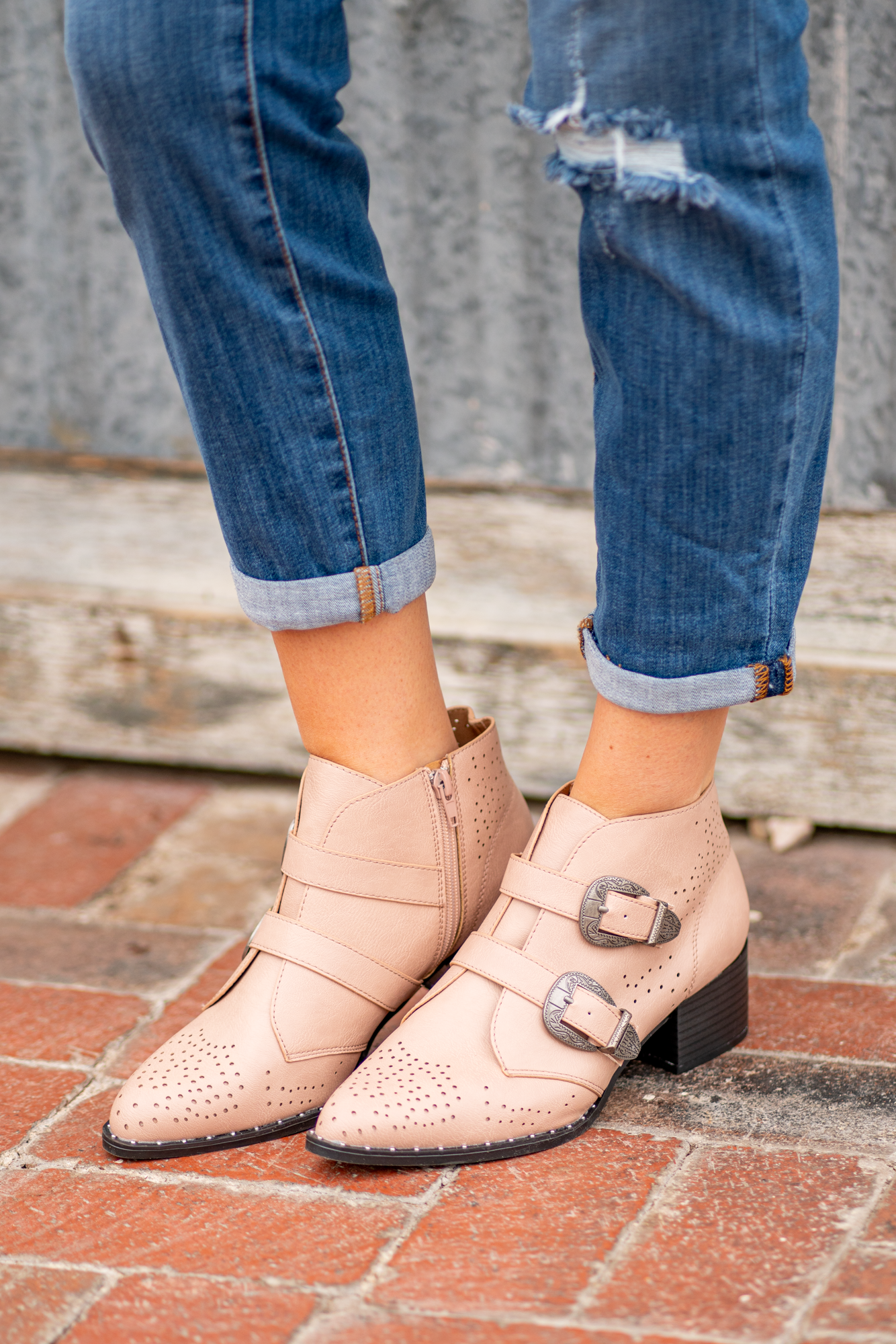 Booties by Qupid Style Name: Wasco Color: Nude Cut: Pull on Bootie 2" Stacked Heel Material. Outsole: Rubber Upper: Textile/Manmade  Contact us for any additional measurements or sizing.  