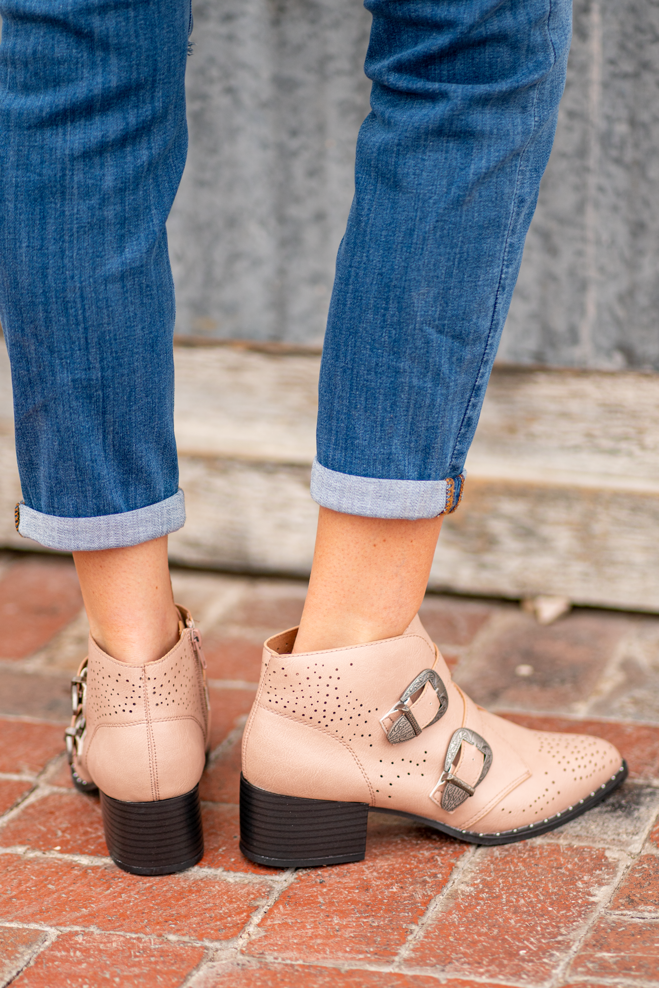 Booties by Qupid Style Name: Wasco Color: Nude Cut: Pull on Bootie 2" Stacked Heel Material. Outsole: Rubber Upper: Textile/Manmade  Contact us for any additional measurements or sizing.  