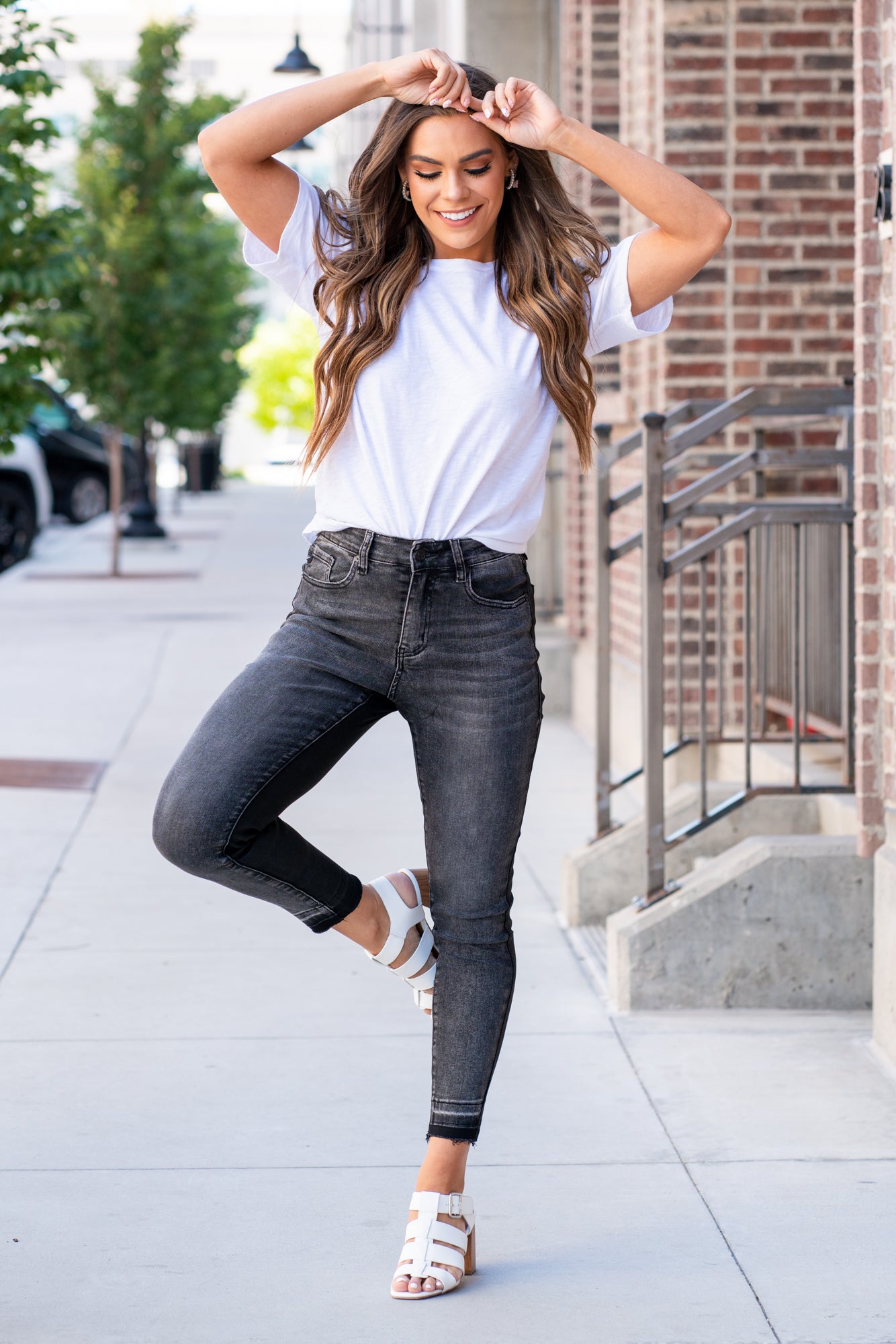 KanCan Jeans Color: Gray / Black Ankle Skinny, 27" Inseam* High Rise, 10.25" Front Rise* Fray Hem Ankle 97.5% COTTON , 2.5% SPANDEX Fly: Zipper Style #: KC6380BK Contact us for any additional measurements or sizing.    *Measured on the smallest size, measurements may vary by size. 