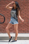 Hidden Jeans  With a ripped cuff look, these high-rise shorts have the cutest fit. Pair with an oversized graphic tee and your favorite tennies,  Color: Light Blue Wash Cut: Shorts, 3" Inseam Rise: High-Rise, 12" Front Rise Material: 83% Cotton /11.5% Modal / 4.5% T400 / 1% Lycra Machine Wash Separately In Cold Water Stitching: Classic Fly: Zipper Style #: HD4186M-LT Contact us for any additional measurements or sizing.