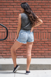 Hidden Jeans  With a ripped cuff look, these high-rise shorts have the cutest fit. Pair with an oversized graphic tee and your favorite tennies,  Color: Light Blue Wash Cut: Shorts, 3" Inseam Rise: High-Rise, 12" Front Rise Material: 83% Cotton /11.5% Modal / 4.5% T400 / 1% Lycra Machine Wash Separately In Cold Water Stitching: Classic Fly: Zipper Style #: HD4186M-LT Contact us for any additional measurements or sizing.