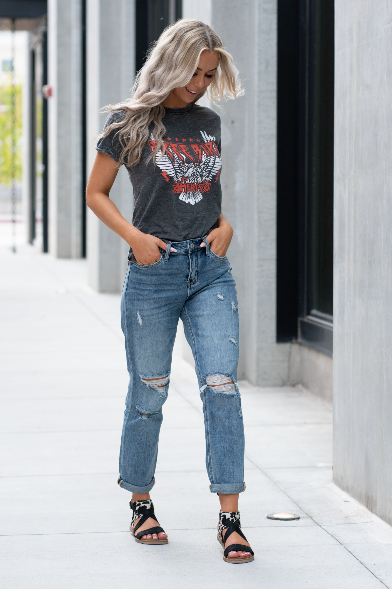 VERVET by Flying Monkey Jeans  These comfortable boyfriends have a cuffed hem and ripped legs. Pair with a white tee and sandals this season for a casual look. Boyfriend, 26" Inseam  Ripped Destroyed Hem Legs Rise: High Rise, 10" Front Rise 92%COTTON, 6%POLYESTER, 2%SPANDEX Machine Wash Separately In Cold Water Stitching: Classic Fly: Zipper Style #: V2116 Contact us for any additional measurements or sizing.  *Measured on the smallest size, measurements may vary by size.