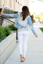 KanCan Jeans  Collection: Summer 2021 Color: Light Blue Wash Cut: Fitted Style Denim Jacket with Princess Sleeves Ripped & Distressed with Fray Hem 22.75" Length Material: 100% Cotton Stitching: Classic Style #: KC6344L Contact us for any additional measurements or sizing.