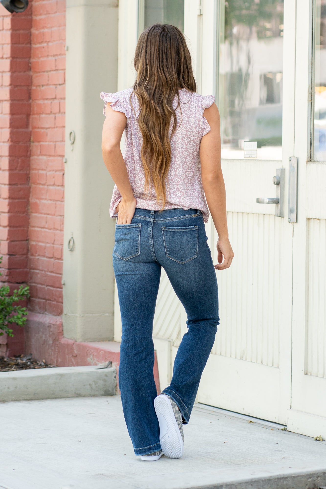 Ces Femme   Color: Mauve Floral Print Fabric  Crew Neck Ruffle Shoulders Sleeveless Style #: TC12220-Mauve Contact us for any additional measurements or sizing.