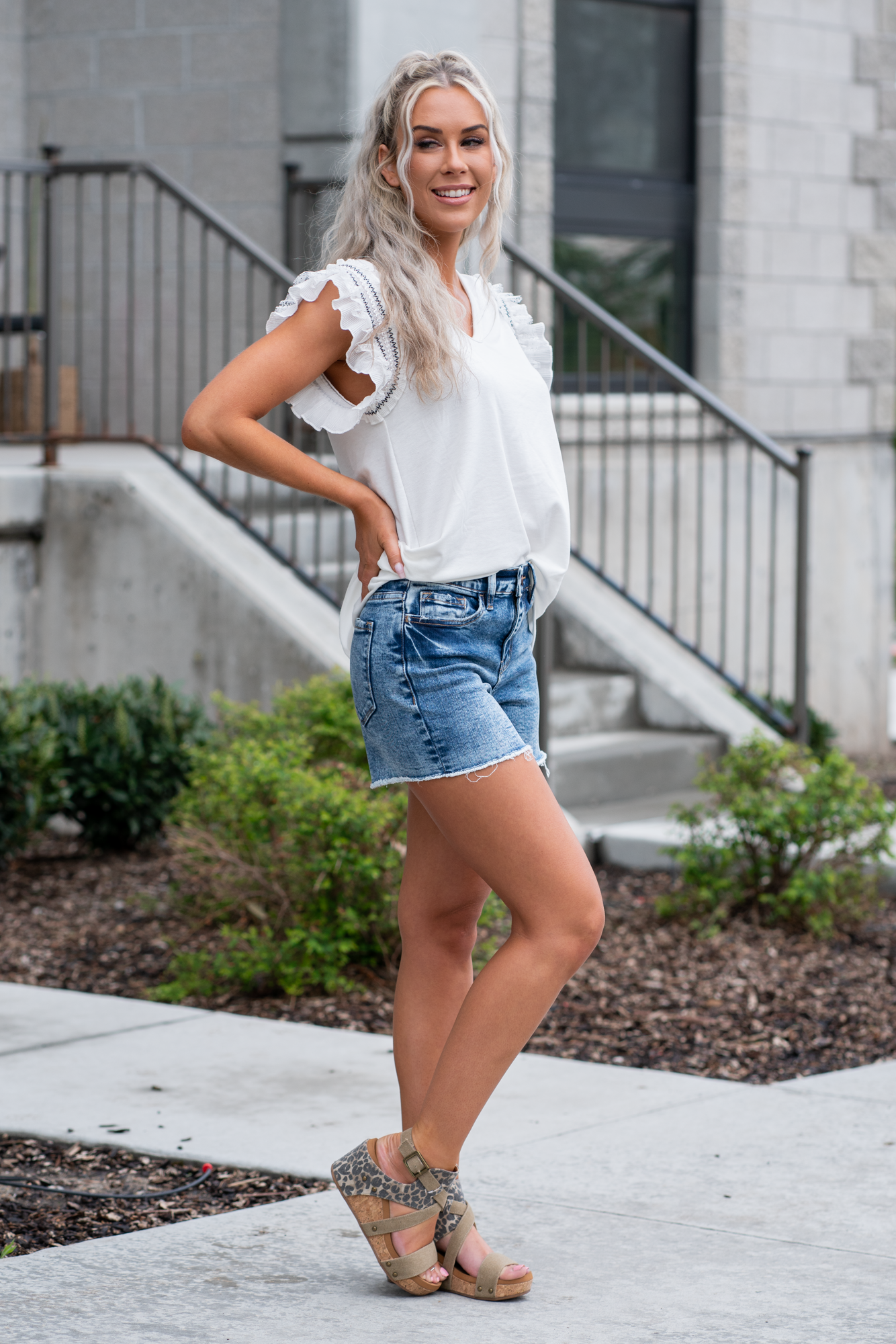 Flying Monkey Jeans  Color: Medium Wash Cut: 4" Inseam Rise: High-Rise, 10" Front Rise Material: 97% COTTON 2% POLYESTER 1% SPANDEX Machine Wash Separately In Cold Water Stitching: Classic Fly: Zipper Style #: F4694 Contact us for any additional measurements or sizing.  *Measured on the smallest size, measurements may vary by size.