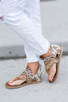 Strappy Sandal by Very G  These iconic boutique sandals from Very G are must-have! Wear all spring/summer to add a little sass to your wardrobe.  Style Name: Rock With Me Color: Tan Cream Cushioned Footbed Durable Textured Outsole   Style #: VGSA0196-TanCream Contact us for any additional measurements or sizing. 