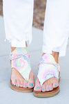 Zipper Sandal by Very G   These iconic boutique sandals from Very G are must have! Wear all spring/summer to add a little sass to your wardrobe. Style Name: Dusk Color: Pastel Tie Dye Hooded synthetic upper with braided criss cross cord detailing Back zip closure for easy on/off Cushioned foot bed Durable textured outsole Style #: VGSA0121-Pastel Contact us for any additional measurements or sizing.