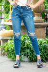 Cello Jeans Color: Dark Blue Wash  Cut: Mom Skinny Fit, 27" Inseam Rolled Rise: Mid-Rise, 11" Front Rise 99% COTTON 1% SPANDEX Fly: Zipper Style #: WV77263MDKD Contact us for any additional measurements or sizing.