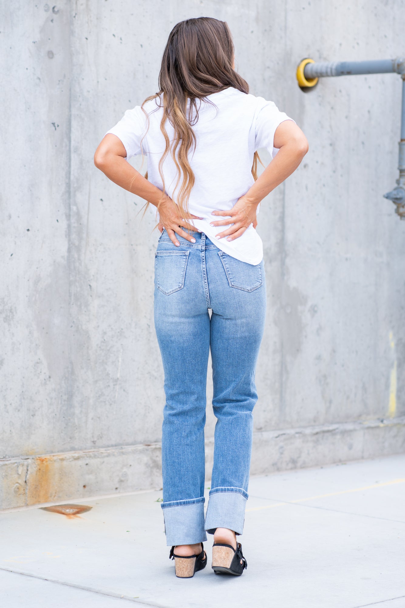 Judy Blue  Don't be afraid to wear high-waisted jeans, especially these straight fits. With a medium blue wash,  these will be new favorites!   Color: Medium Blue   Cut: Skinny, 30" Inseam Cuffed* Rise: High Rise, 10.75" Front Rise* Machine Wash Separately In Cold Water Stitching: Classic  Material: 92% Cotton / 7% Polyester / 1% Spandex Fly: Zipper Style #: JB88328 , 88328 Contact us for any additional measurements or sizing.    *Measured on the smallest size, measurements may vary by size. 