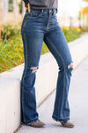 KanCan Jeans  KanCan Stretchy  Flare, 34" Inseam* High Rise, 10.5" Front Rise* Dark Blue Wash  98% COTTON, 2% SPANDEX Fly: Zipper Style #: KC7849D Contact us for any additional measurements or sizing.  *Measured on the smallest size, measurements may vary by size.