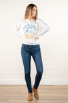 Not My First Rodeo!  Color: White Neckline: Round Sleeve: Long Sleeve Oversized Pull Over Style #: 5351-SS Contact us for any additional measurements or sizing.     