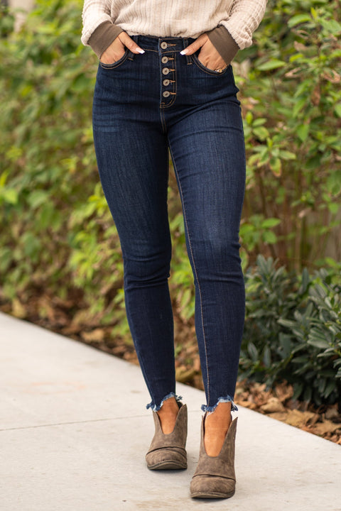 KanCan Jeans High Waisted Exposed Button Skinny Skinny Jeans