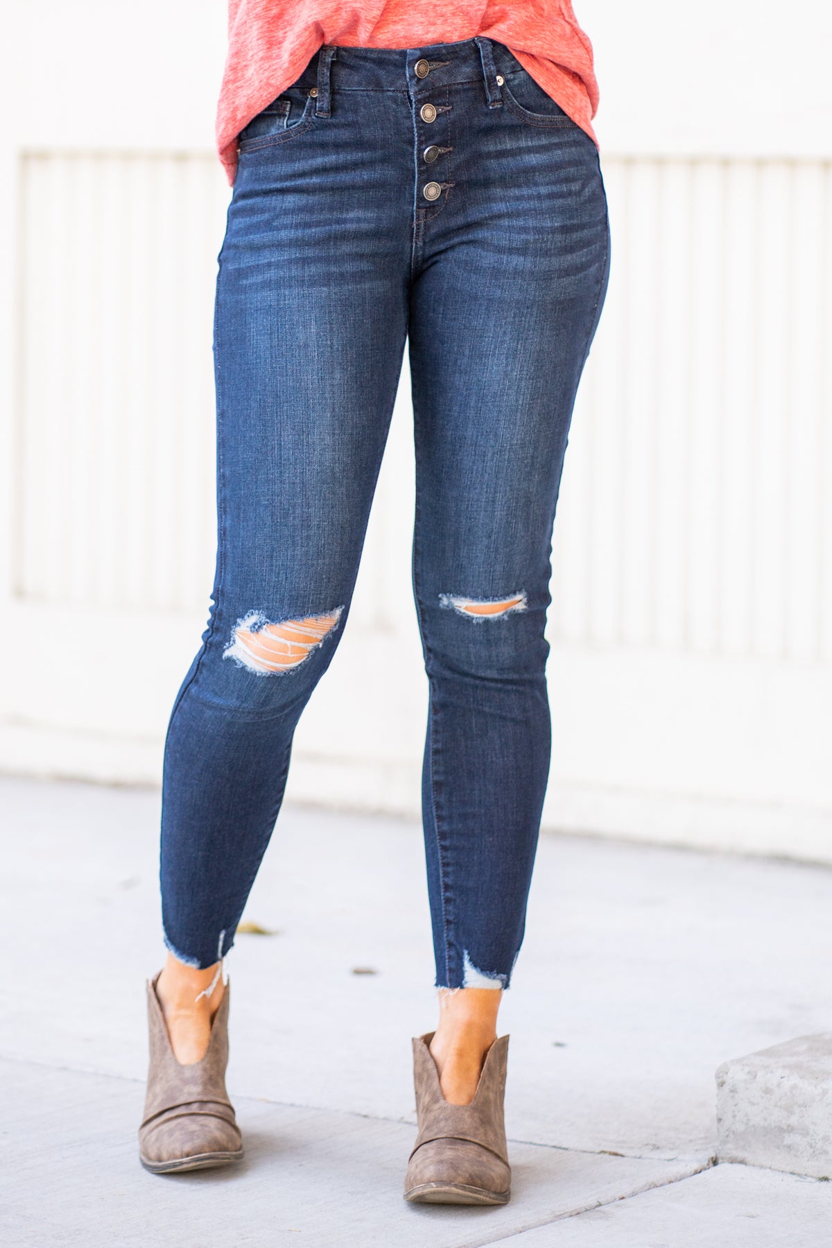 KanCan Jeans Color: Dark Wash Ankle Skinny, 27" Inseam*  Mid Rise, 9.5" Front Rise* Cuffed Hem Ankles 93% COTTON, 5% POLYESTER, 2% SPANDEX Fly: Zipper Style #: KC7156D Contact us for any additional measurements or sizing.