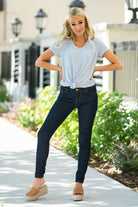 Judy Blue Collection: Summer 2020 Color: Dark Wash Cut: Skinny, 29" Inseam  Rise: Mid Rise. 8.75" Front Rise Material: 59% RAYON 17% POLYESTER 23% COTTON 1% SPANDEX Machine Wash Separately In Cold Water Stitching: Classic Fly: Zipper Style #: JB8376 / 8376