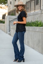 Zutter  This top spoke to you, now tell everyone else. You are a cowgirl at heart.  Collection: Fall 2020 Color: Black Neckline: Round Sleeve: Short Material: 50% Modal 50% Cotton Style #: F425-0139 Contact us for any additional measurements or sizing.  Taylor is 5'7" and wears a size 3 in jeans, small top and an 8.5 in shoes. She is wearing a size small in this tee.