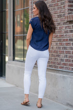 Kan Can Jeans  Collection: Summer 2020 Color: White Cut: Ankle Skinny, 27.5" Inseam Rise: High-Rise, 10" Front Rise Material: COTTON 94.8% POLYESTER 4% SPANDEX 1.2% Stitching: Classic Fly: Zipper with Double Button Style #: KC7317WT