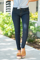 Judy Blue Collection: Summer 2020 Color: Dark Wash Cut: Skinny, 29" Inseam  Rise: Mid Rise. 8.75" Front Rise Material: 59% RAYON 17% POLYESTER 23% COTTON 1% SPANDEX Machine Wash Separately In Cold Water Stitching: Classic Fly: Zipper Style #: JB8376 / 8376