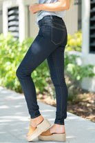 Judy Blue Collection: Summer 2020 Color: Dark Wash Cut: Skinny, 29" Inseam  Rise: Mid Rise. 8.75" Front Rise Material: 59% RAYON 17% POLYESTER 23% COTTON 1% SPANDEX Machine Wash Separately In Cold Water Stitching: Classic Fly: Zipper Style #: JB8376 / 8376