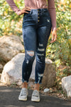 Kan Can Jeans Collection: Fall 2020 Color: Dark Wash Cut: Ankle Skinny, 27" Inseam  Rise: High Rise, 9.5" Front Rise 93% COTTON 6% POLYESTER 1% SPANDEX Stitching: Classic Fly: Exposed Button Fly Style #: KC9129D Contact us for any additional measurements or sizing.  Chloe is 5’8" and 130 pounds. She wears a size 26 in jeans, a small top and 8.5 in shoes. She is wearing a 26/3 in these jeans.