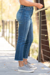 VERVET by Flying Monkey Jeans Collection: Fall 2020 Name: Zoom Straight, 26" Inseam Rise: High Rise, 10" Front Rise 49.6% COTTON, 31.3% RAYON, 9.8% POLYESTER, 7.5% T400, 1.8% SPANDEX Machine Wash Separately In Cold Water Stitching: Classic Fly: Zipper Style #: VT1194 Contact us for any additional measurements or sizing.  Chloe is 5’8" and 130 pounds. She wears a size 26 in jeans, a small top and 8.5 in shoes. She is wearing a 26/3 in these jeans.