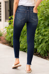KanCan Jeans Color: Dark Wash Fray Hem Cut: Skinny, 27" Inseam Rise: High-Rise, 10" Front Rise COTTON 94.9% POLYESTER 3.8% SPANDEX 1.3% Stitching: Classic Fly: Exposed Button Fly  Style #: KC7317D Contact us for any additional measurements or sizing.  Haley wears a size small top, a 1 in jeans and a small in tops. She is wearing a size 24/1 in these jeans.